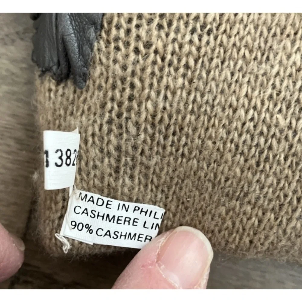Vintage Grey Perforated Genuine Leather Gloves Cashmere Lined Women’s Winter Sm.